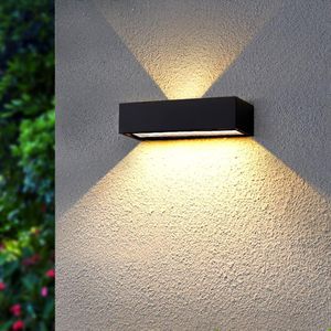 Up & Down Led-wandlamp op zonne-energie voor buiten - 4400 mAh - met schemeringssensor - 18 leds - waterdicht - aluminium en glas - voor tuin en outdoor tuinverlichting op zonneenergie