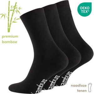 Bamboe Sokken Set - 3 paar - Zwart- maat 43-46 - Naadloze teen, zonder knellende boord