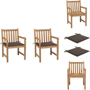 vidaXL Tuinstoel - Tuinstoelen - Buitenstoel - Buitenstoelen - Tuinstoelen 2 st met taupe kussens massief teakhout