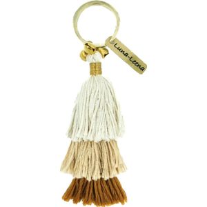 Luna-Leena duurzame kwasten sleutelhanger/ tashanger van bio katoen - bruin - L14cm incl ring - handgemaakt in Nepal - kwast - keychain tassel - terra - kado - cadeau - boho - Ibiza - bohemian - moederdag