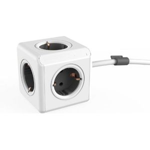 Power-Kubus Extended EU Grijs - Stekkerdooskubus Met 5 Stopcontacten - Bureaumontagekit - 1-5M Kabel - 230V - 10A Max