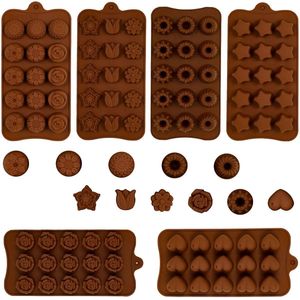 6 stuks chocoladevormen van siliconen, BPA-vrij, verschillende bakvormen voor chocolade, snoep, gelei, bonbons, ijsblokjes en zeep