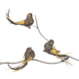 Viv! Christmas Kerstdecoratie - Vogels op clip - set van 3 - zwart goud - 14cm