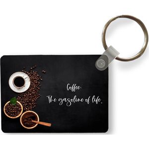 Sleutelhanger - Quotes - Spreuken - Coffee: the gasoline of life - Koffie - Uitdeelcadeautjes - Plastic