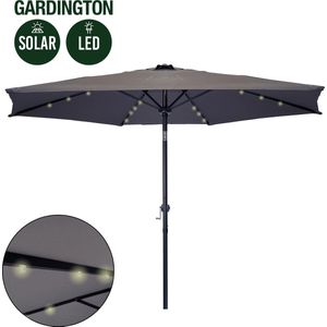 Gardington Parasol – Verlichting op Zonne-Energie - Kantelbaar - Aluminium – Zonnedoek /Zonneluifel/Zonnescherm/Zonnewering – Licht Grijs - 270 cm