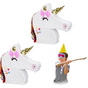 Relaxdays 2 x pinata eenhoorn - Unicorn piñata van papier - zonder vulling – feestspel