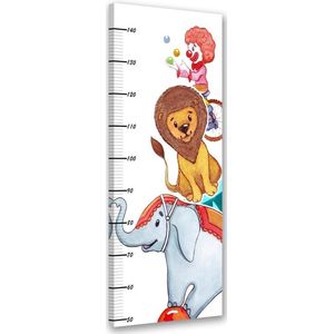 Trend24 - Groeimeter kinderkamer - Canvas Schilderij - Clown En Dieren - Meetlat kind - Babykamer accessoires - Kinderkamer accessoires - 60x150x2 cm - Meerkleurig