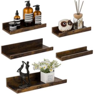 Wandrek, houten rek, 5-delige set, zwevende planken, vintage wandplanken, houten rek voor keuken, kinderkamer, woonkamer