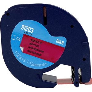 DULA - Dymo LetraTag 91203 - S0721630 - Label Tape - Zwart op Rood plastic - 12mm x 4m - 1 Stuk