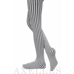 Trendy kinderpanty, pied-de-poule patroon 60-DEN, zwart-wit, maat 128-134.