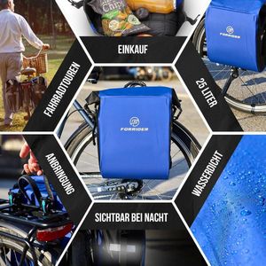 Fietstassen voor bagagedrager - waterdicht en reflecterend - 25 liter - zadeltas voor fiets om te winkelen Waterproof bicycle bag