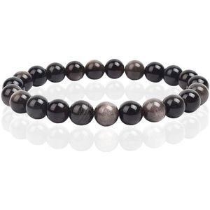 Natuursteen Armband met 8mm Kralen Memphis - Silver Obsidian