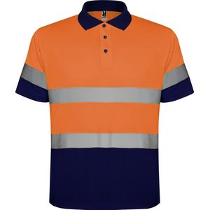 High Visibility Polo Shirt Polaris Navy Blauw / Fluor Oranje met reflecterende strepen Size L merk Roly