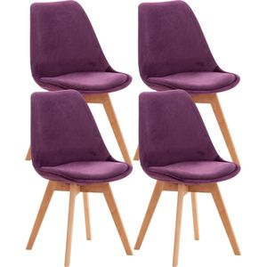 CLP Linares Set van 4 eetkamerstoelen purper Fluweel