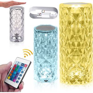 PROKING Kristal Lamp – Luxe tafellamp met speciaal effect – Sfeerlamp met afstandsbediening en touch bediening – Oplaadbaar – Diamond lamp