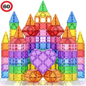 Playnetix Magnetisch speelgoed - 60 stuks – Magnetic tiles – Bouwspeelgoed - montessori – Magna – bouwstenen - Bouwblokken - Educatief - magnetische tegels – magneet speelgoed – Sinterklaas - Jongens & Meisjes - 3 jaar t/m 12 jaar