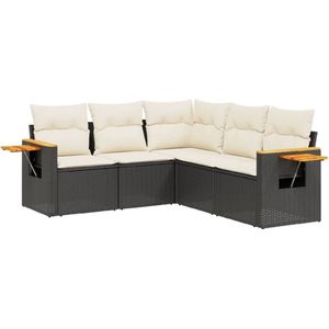 vidaXL - 5-delige - Loungeset - met - kussens - poly - rattan - zwart