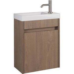 Saqu Florence Toiletmeubel - Bruin - RVS Kraan - Fonteinmeubel - WC Kastje - WC Meubel