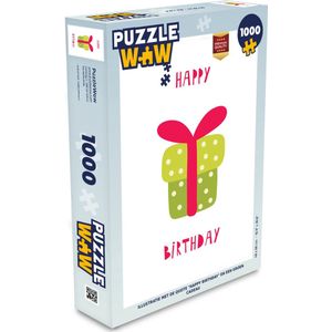 Puzzel Illustratie met de quote ""Happy birthday"" en een groen cadeau - Legpuzzel - Puzzel 1000 stukjes volwassenen