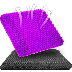 Gel Zitkussen, Orthopedisch Dubbel Laags Verdikt Zitkussen met Antislip Stofhoes, Ademend Stoelkussen, Gel Kussen, Zitkussen voor Bureaustoel (Paars, 43x39x4 cm)