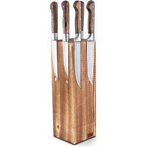Industrial Living Houten Messenhouder – Magnetisch – 4 zijdig – Beukenhout – Gebrand – Rustiek – Messen Organizer – Messen blok