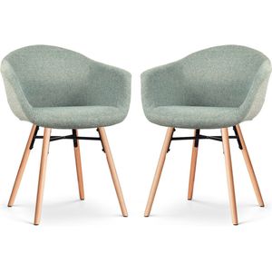 Nolon Nena-Otis Eetkamerstoelen Set van 2 Zacht Groen - met Armleuning - Stof - Houten Poten - Scandinavisch