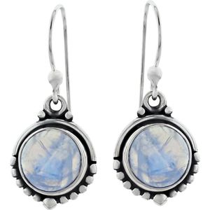 Zilveren oorbellen met hanger dames | Zilveren oorhangers, ronde maansteen met bolletjes