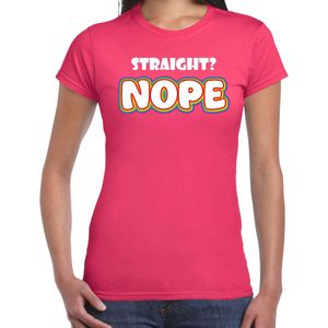 Bellatio Decorations Gay Pride shirt - straight nope - regenboog - dames - roze M