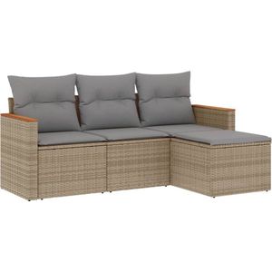 vidaXL Loungeset 4-delig - Poly Rattan - Beige