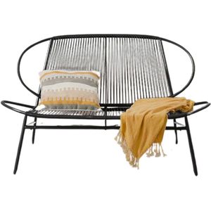 Signature Home Tuinbank 2-zits - balkonbank - tuinmeubel van PE-rotan - tuinstoel met rugleuning - voor terras - tuin - balkon - buiten - zwart - 140 cm