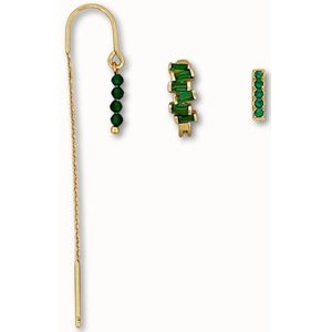 ByNouck Jewelry - Earparty Smaragd - Sieraden - Vrouwen Oorbellen - Goudkleurig - Groen - Smaragd