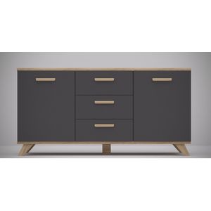 Meubel Square - Dressoir SINDI - Antraciet - Eiken - 150cm - Scandinavische stijl - Commode - Kast