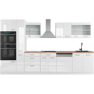 Vicco R-Line Complete keukeneenheid – 350 cm met hoge kast, WB Eik Wit hoogglans/wit met hoge kast, WB Eik