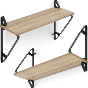 tectake® - 2 Wandplanken Irvine - Industrieel- Set 2 planken met dragers - lichtbruin - 404428