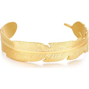 Twice As Nice Armband in goudkleurig edelstaal, open bangle, veer 19 cm