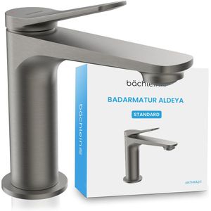 Bächlein badkamerkraan Aldeya in modern design, ééngreepsmengkraan met duurzame keramische cartouche en installatieset, badkamerkraan antraciet