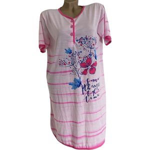 Dames nachthemd korte mouw met bloemenprint M 38 roze