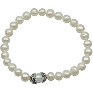 Zoetwater parel armband Bling Rice Pearl - echte parels - wit - zwart - stras stenen - glitter - elastisch