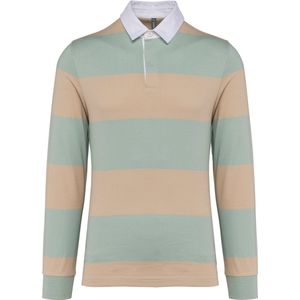 Kariban Gestreepte uniseks polo lange mouwen K285 - Sage / Light Sand Stripes - XS