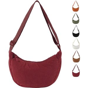 JGS ® Stijlvolle Dames Corduroy Halve Maan Crossbody Schoudertas met Verstelbare Riem voor Elke Gelegenheid
