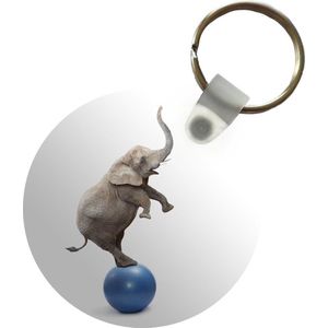 Sleutelhanger - Olifant - Bal - Blauw - Wit - Plastic - Rond - Uitdeelcadeautjes