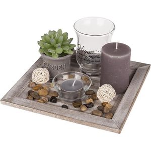 decoratieve theelichtborden, cadeauset, glas hout, meerkleurig, 20 x 20 x 8