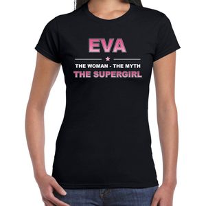 Naam cadeau Eva - The woman, The myth the supergirl t-shirt zwart - Shirt verjaardag/ moederdag/ pensioen/ geslaagd/ bedankt L