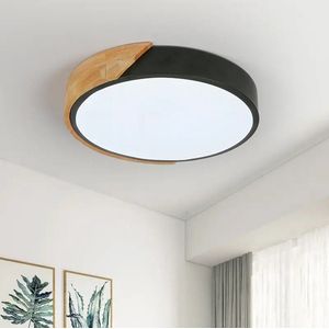 LuxiLamps - Houten LED Plafondlamp - Scandinavische Stijl - Wit Licht 6500K - Hout/Zwart - Moderne Lamp - Rond - 30 cm - 20W