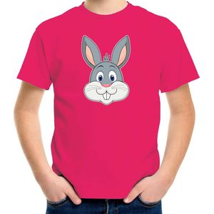 Cartoon konijn t-shirt roze voor jongens en meisjes - Kinderkleding / dieren t-shirts kinderen 134/140