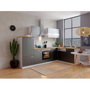 Hoekkeuken 280  cm - complete keuken met apparatuur Malia  - Wit/Grijs - soft close - keramische kookplaat - vaatwasser - afzuigkap - oven  - spoelbak