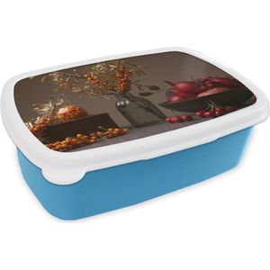 Broodtrommel Blauw - Lunchbox - Brooddoos - Fruit - Vaas - Stilleven - 18x12x6 cm - Kinderen - Jongen