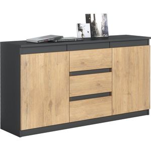 Pro-meubels - Dressoir Detroit - Zwart mat - Eiken - 138cm - Kast