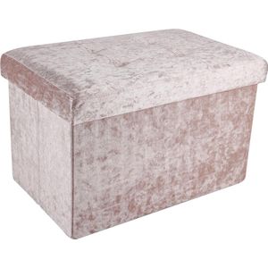 Intirilife Opvouwbare bank 49x30x30 cm in fluweel rosé - zitkubus met opbergruimte en deksel met fluwelen hoes - zitkubus voetensteun opbergkist zitkruk