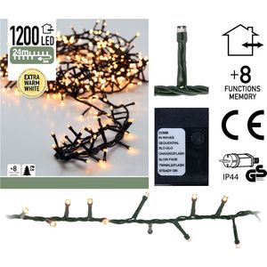 Microcluster Kerstboomverlichting - 24 meter - 1200 LED - Extra Warm Wit - 8 Functies + Geheugen